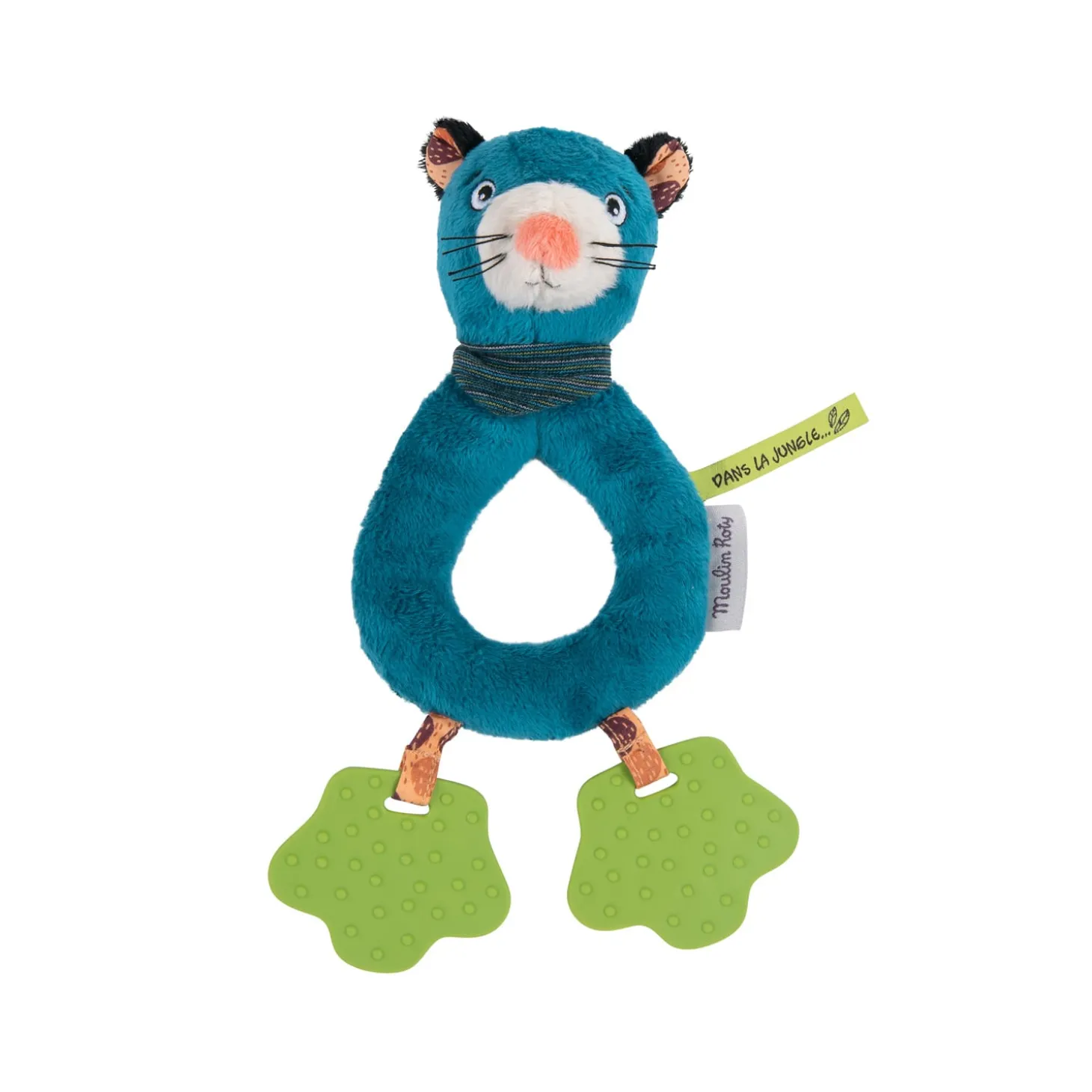 Moulin Roty Anneau-hochet panthère Zimba Bleu 25 cm