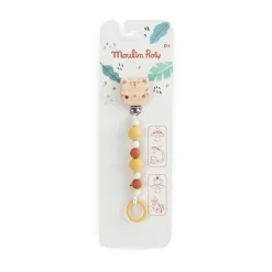 Moulin Roty Attache-tétine bois silicone La forêt Mawa Blanc/ marron/ ocre