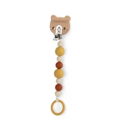 Moulin Roty                    Attache-tétine bois silicone La forêt Mawa    Blanc/ marron/ ocre