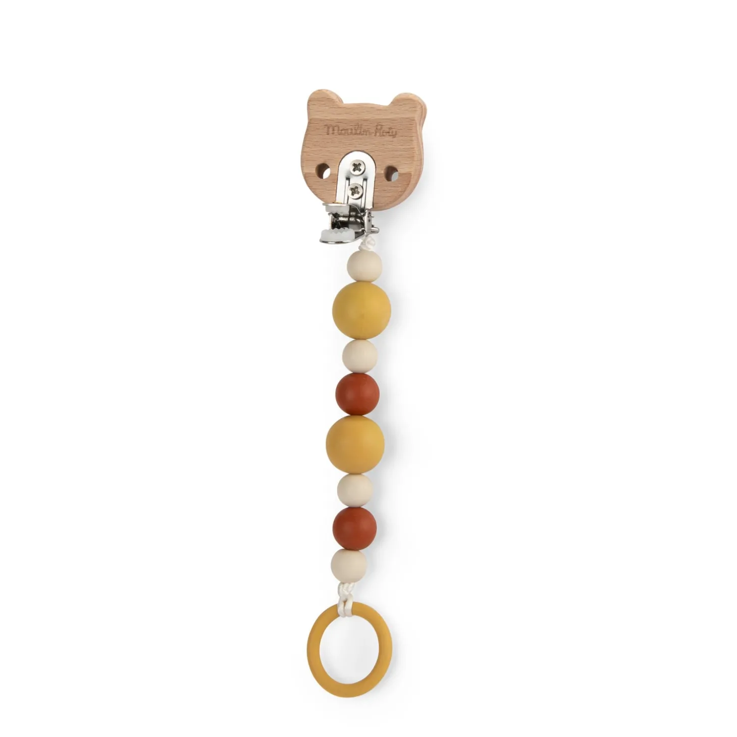 Moulin Roty Attache-tétine bois silicone La forêt Mawa Blanc/ marron/ ocre