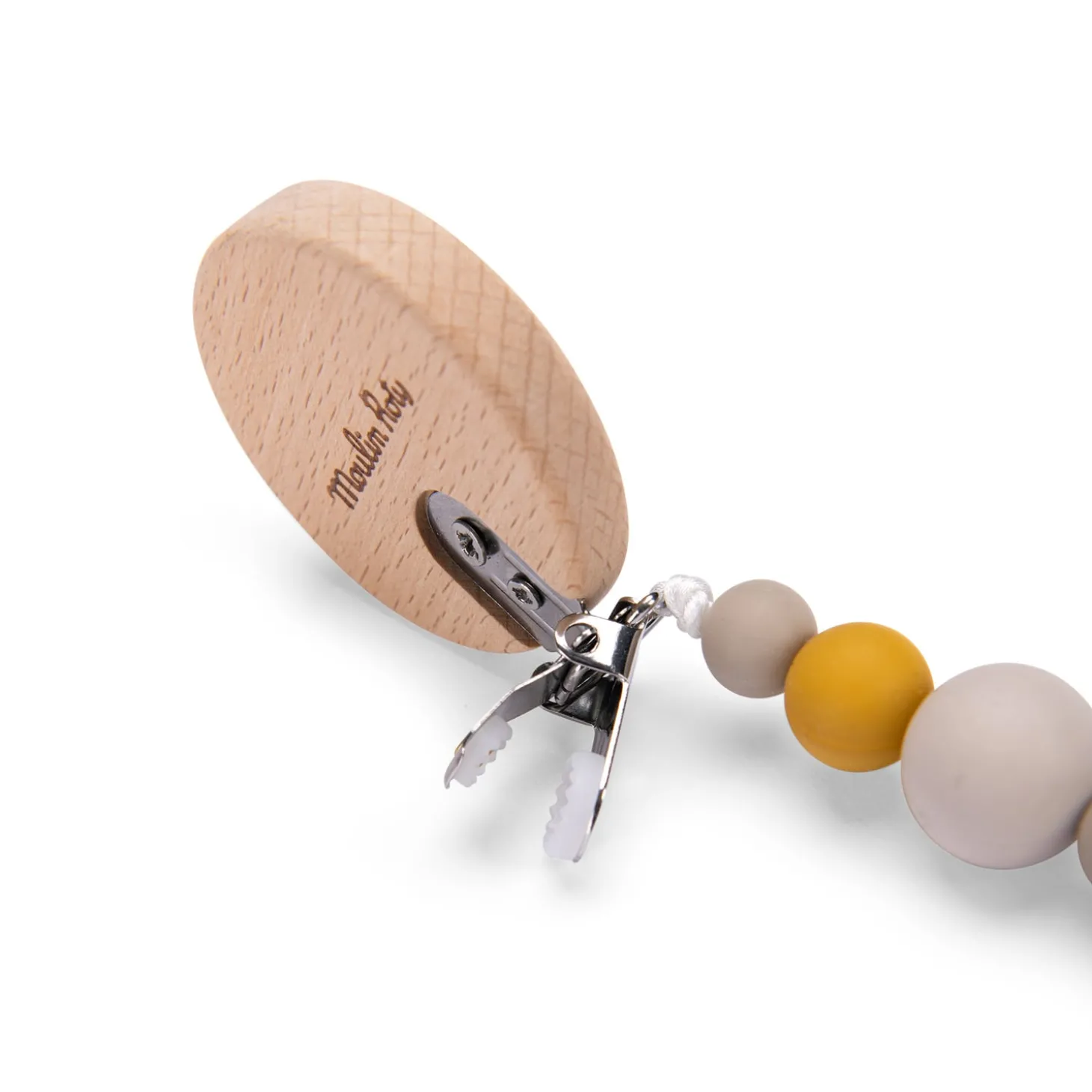 Moulin Roty Attache-tétine bois et silicone lion Multicolore