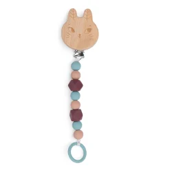 Moulin Roty                    Attache-tétine bois et silicone lapin    Multicolore