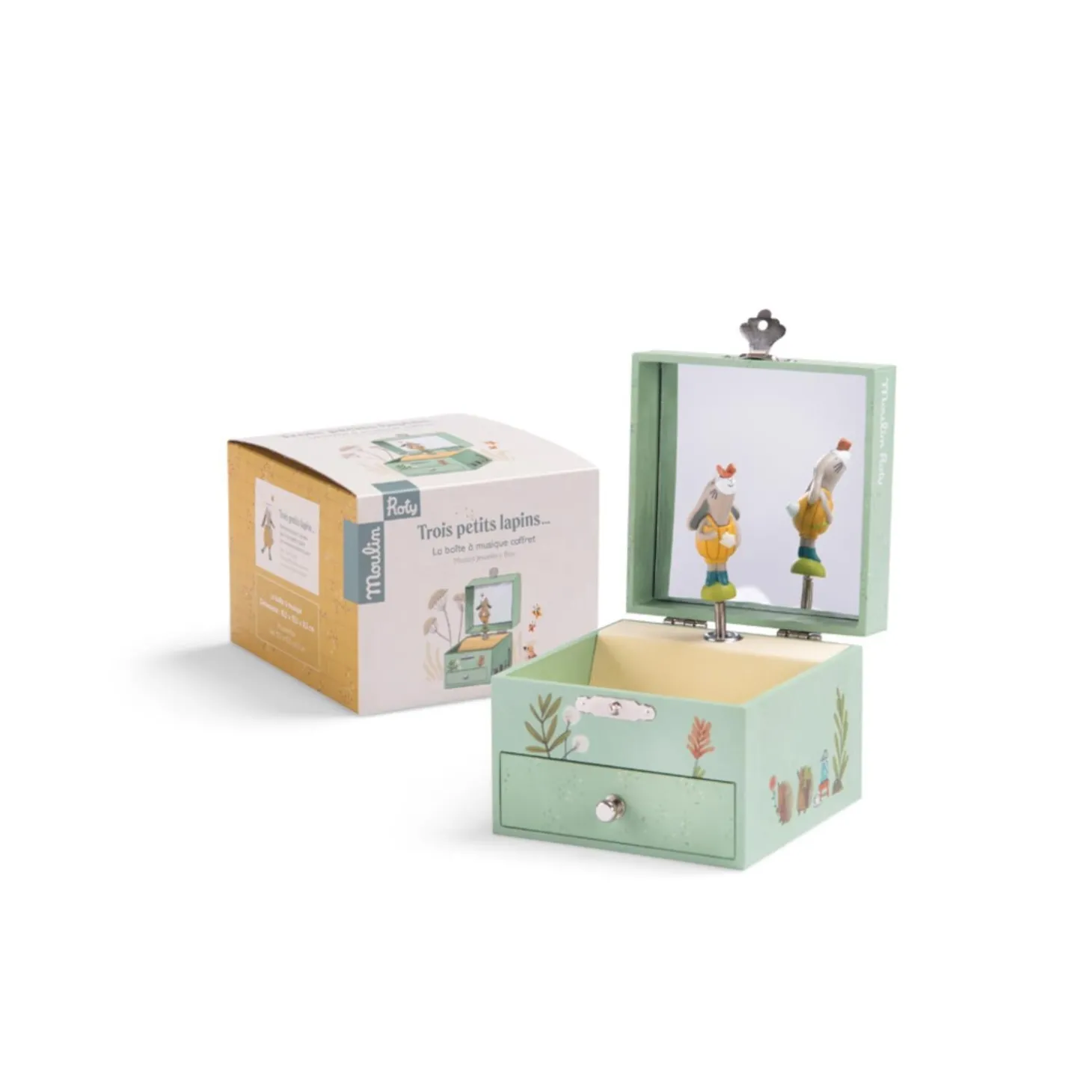 Moulin Roty Boîte à musique Trois petits lapins Vert