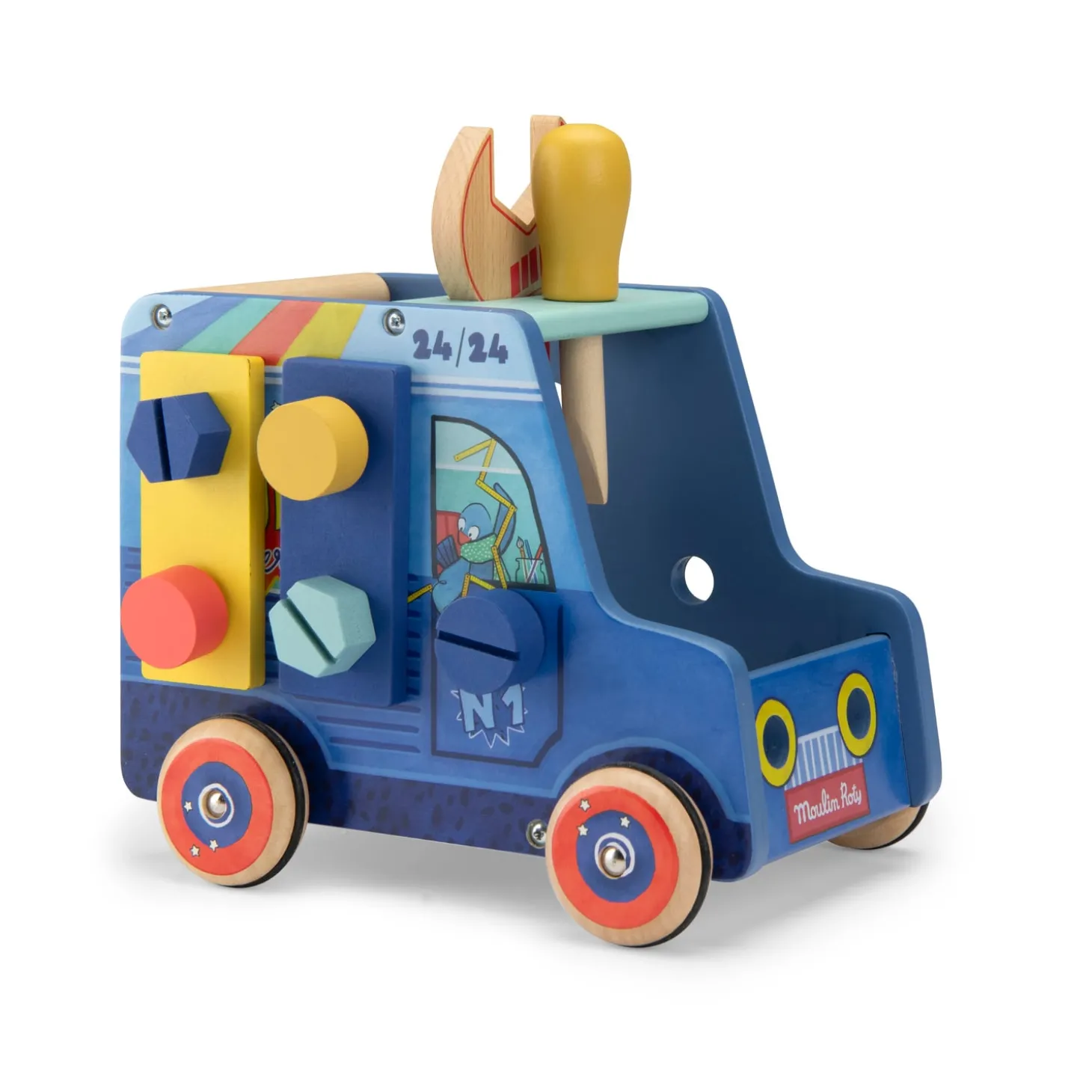 Moulin Roty Camionnette d'activités bricoleur Puce & Pilou Bleu/rouge
