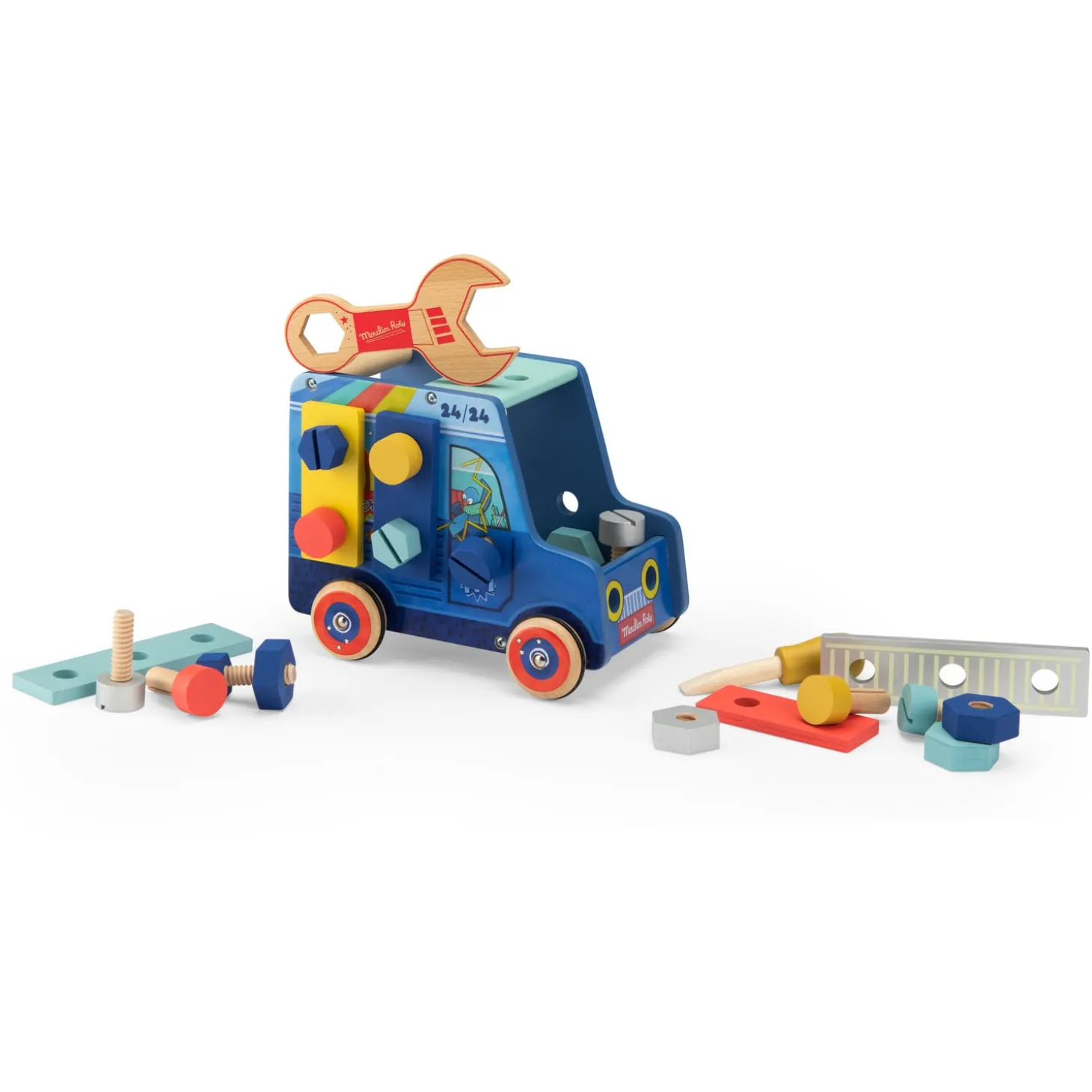 Moulin Roty Camionnette d'activités bricoleur Puce & Pilou Bleu/rouge