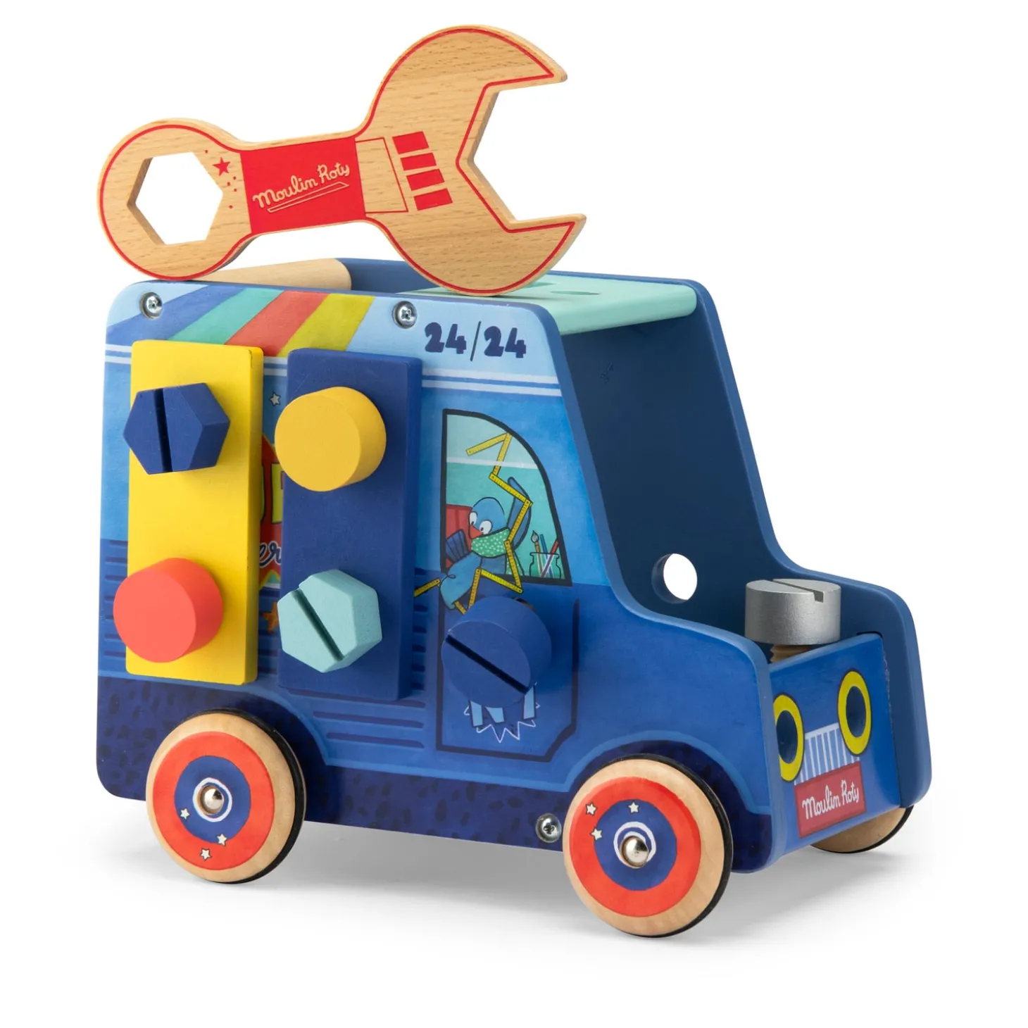 Moulin Roty Camionnette d'activités bricoleur Puce & Pilou Bleu/rouge
