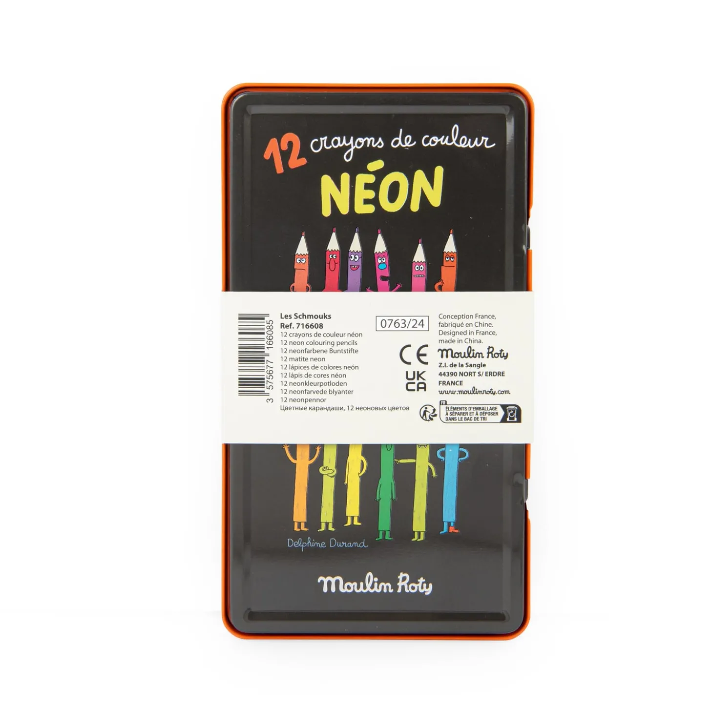 Moulin Roty 12 crayons de couleur néon Les Schmouks Multicolore