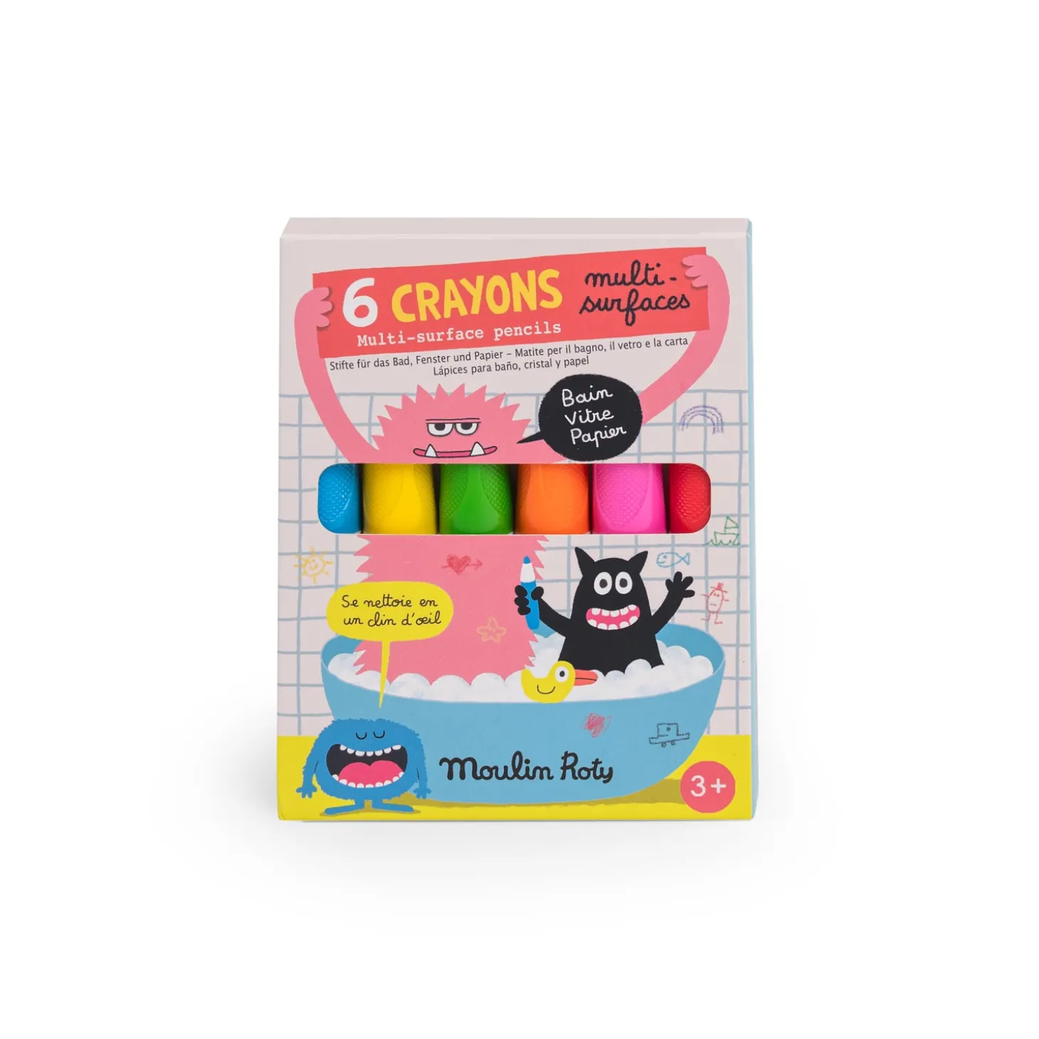 Moulin Roty 6 crayons-multisurfaces Les Schmouks Multicolore