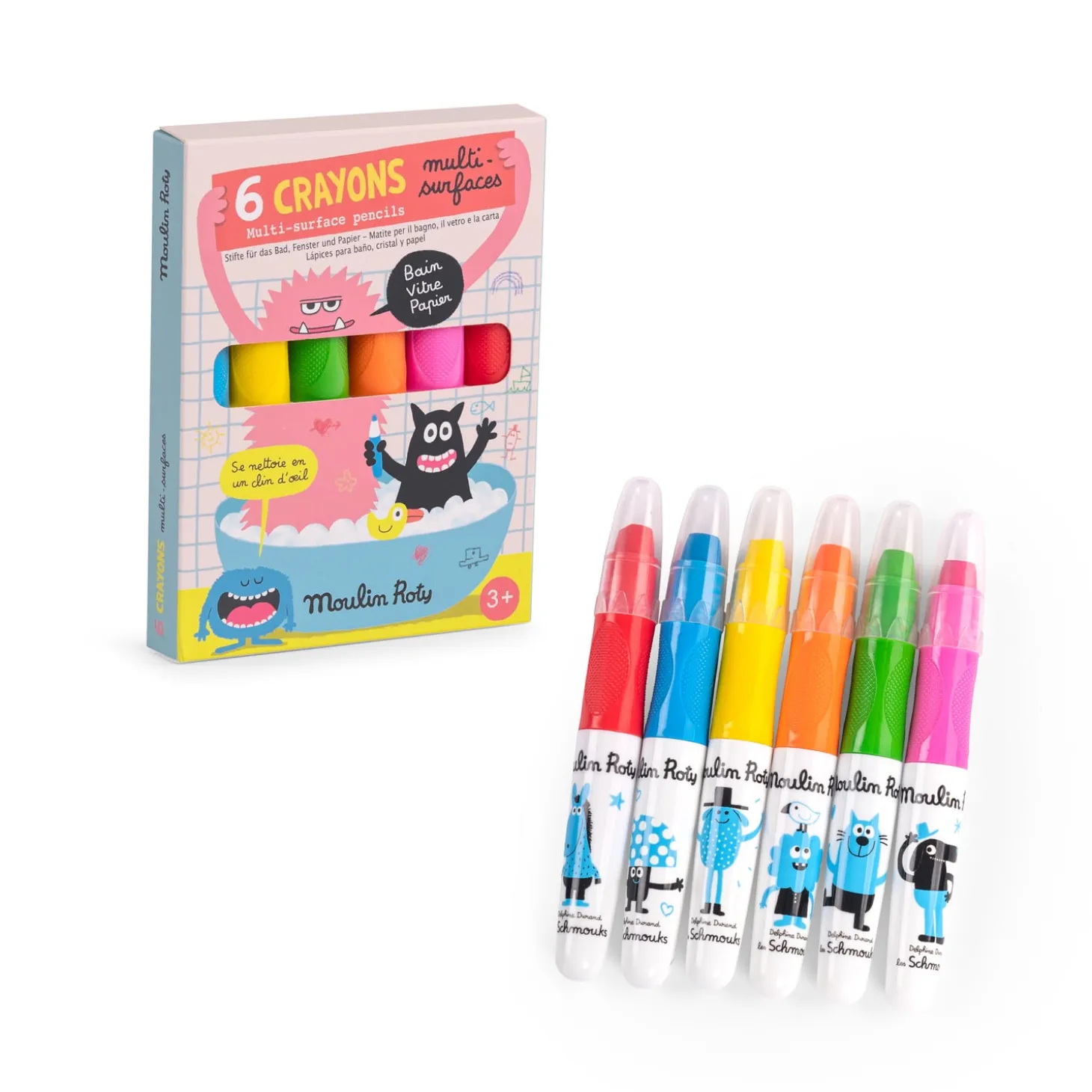 Moulin Roty 6 crayons-multisurfaces Les Schmouks Multicolore