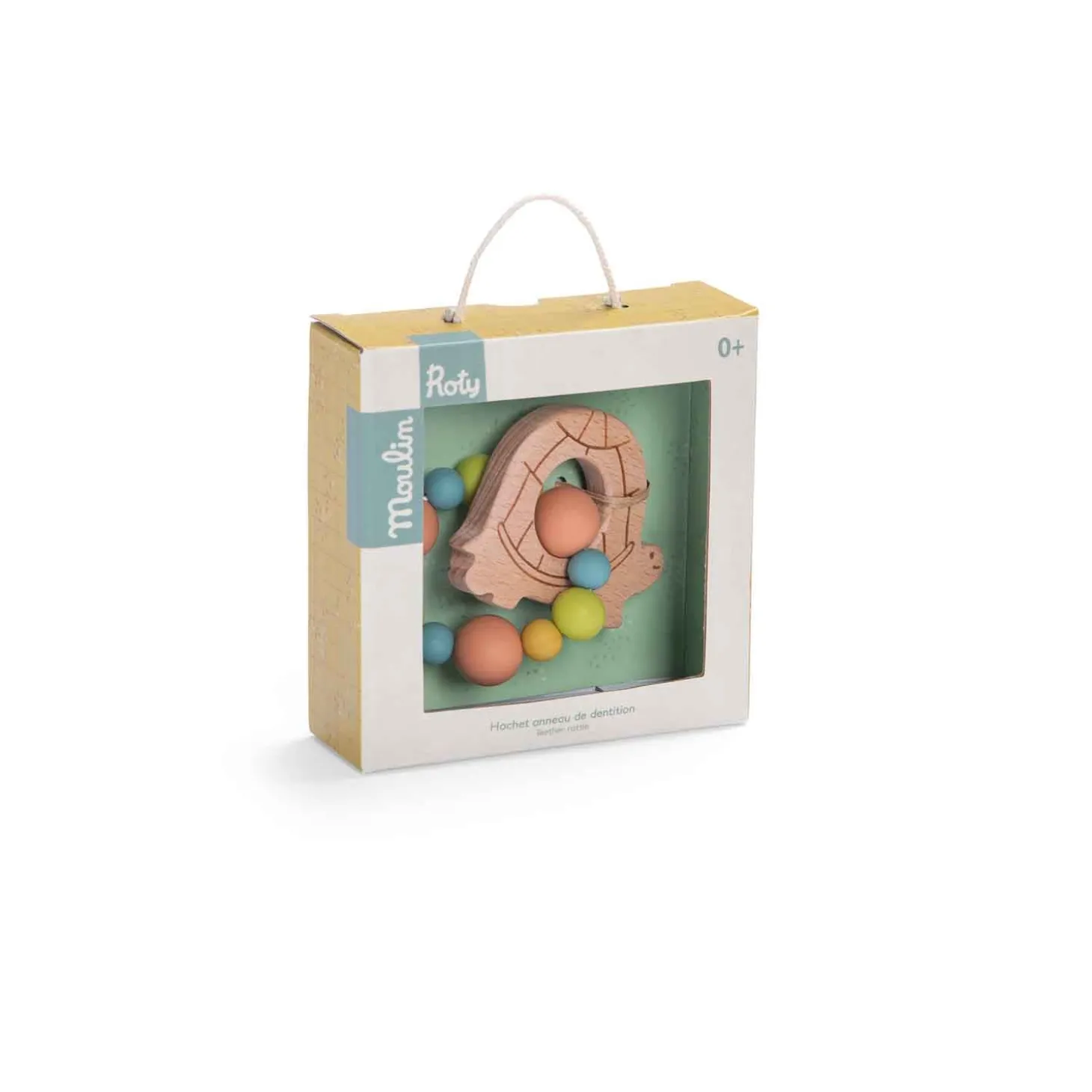 Moulin Roty Hochet anneau de dentition bois et silicone tortue
