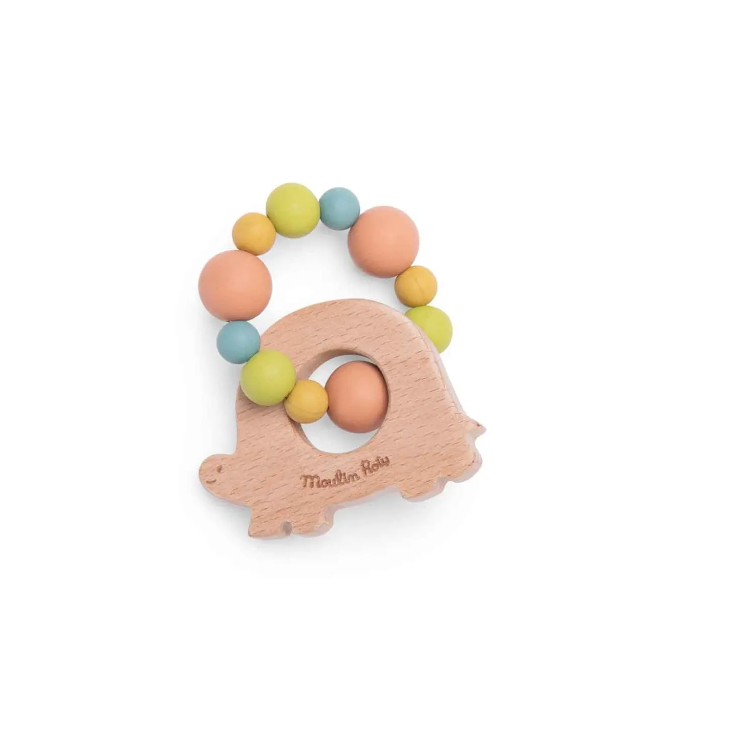 Moulin Roty Hochet anneau de dentition bois et silicone tortue