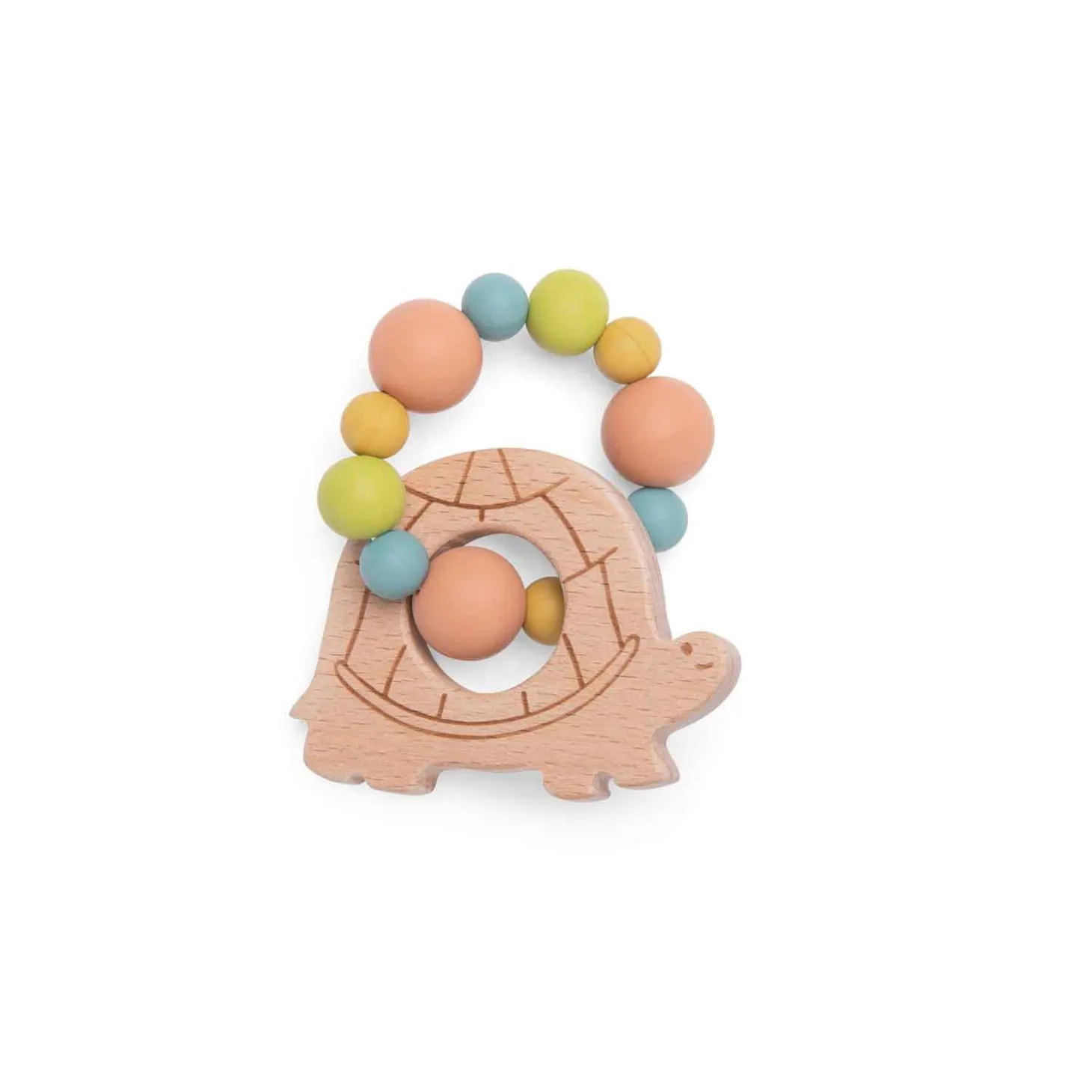 Moulin Roty Hochet anneau de dentition bois et silicone tortue