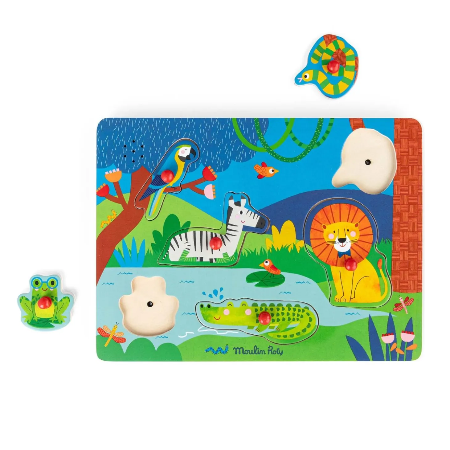 Moulin Roty Puzzle sonore animaux en bois Les Toupitis Multicolor
