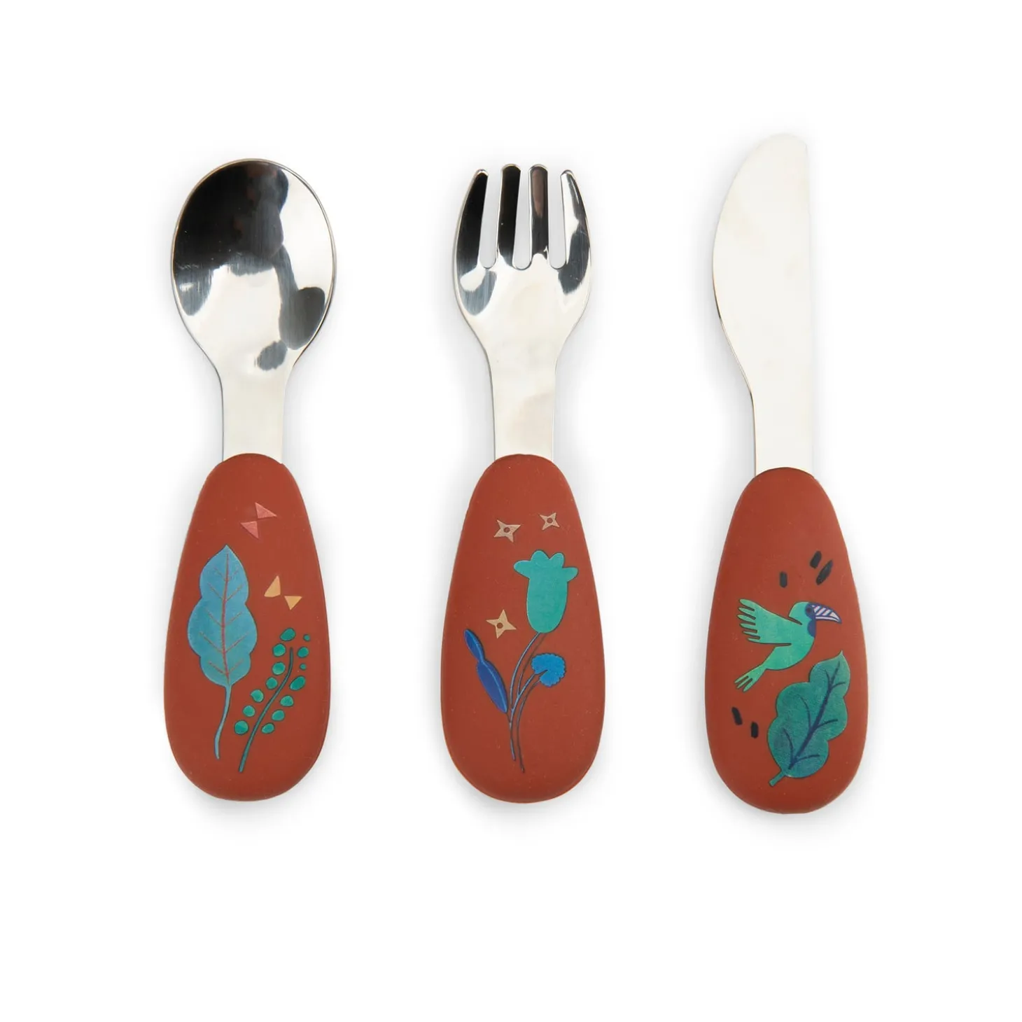 Moulin Roty Set couverts silicone La forêt Mawa Marron/ vert