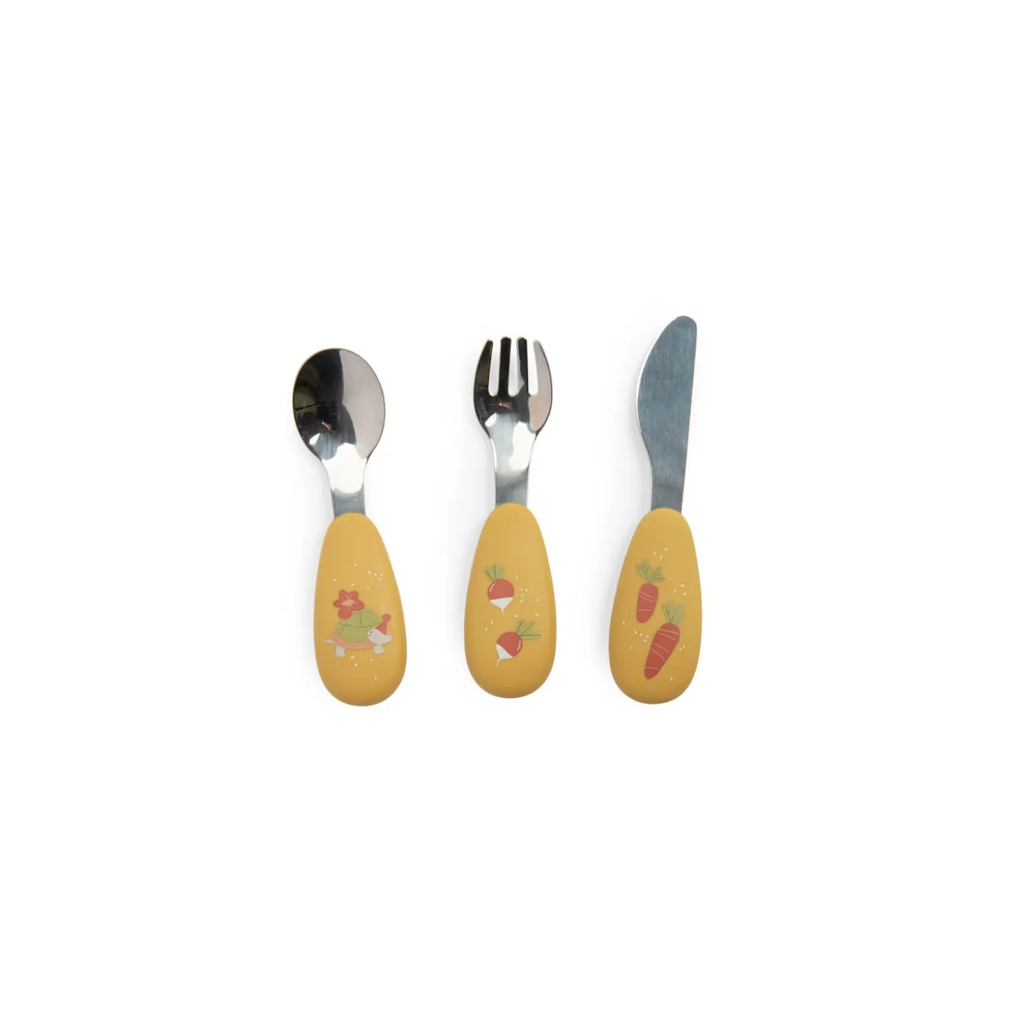 Moulin Roty Set couverts silicone Trois petits lapins Ocre