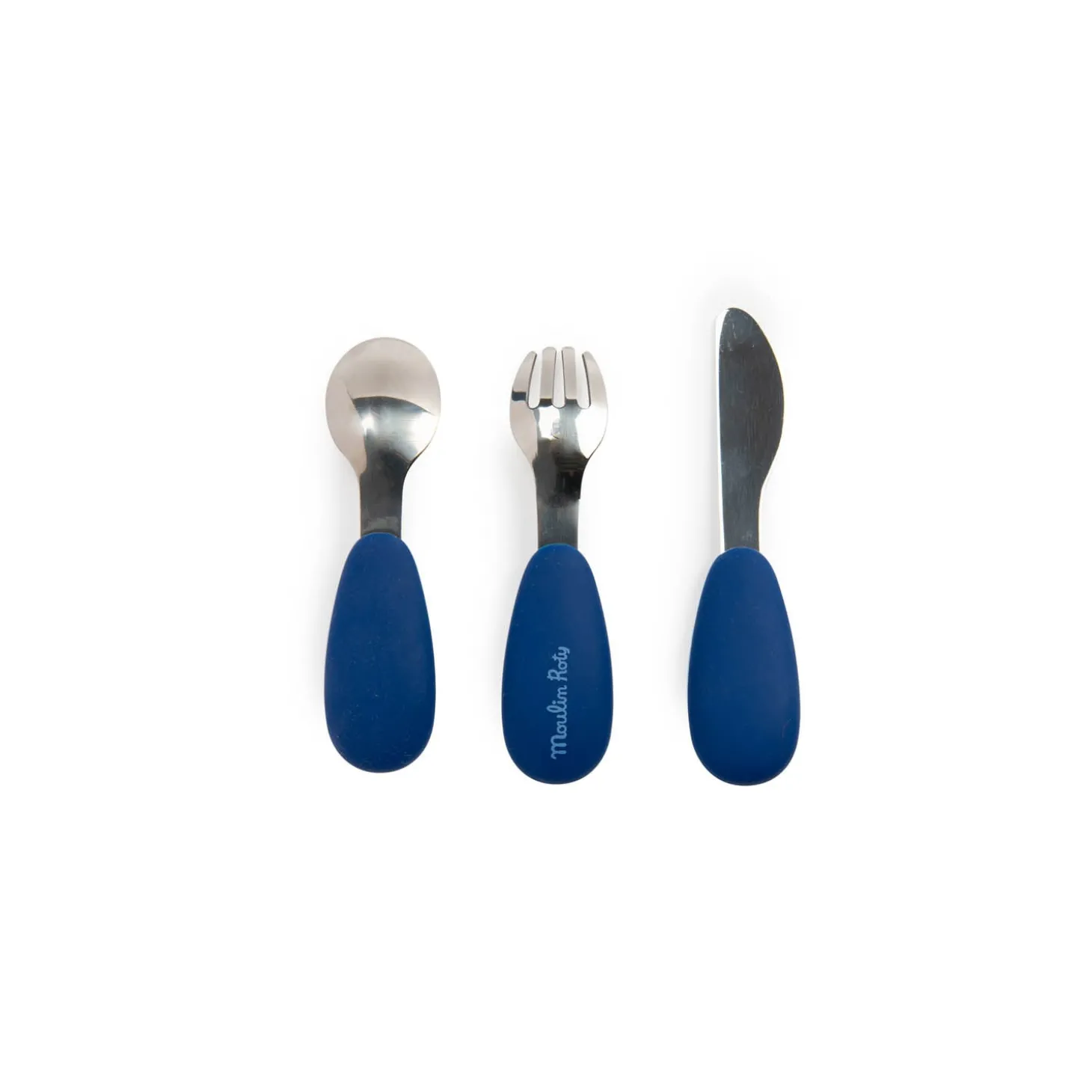 Moulin Roty Set couverts silicone Puce & Pilou Bleu/Jaune