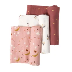 Moulin Roty                    Set de 3 langes imprimés Après la pluie