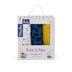 Moulin Roty Set de 3 langes imprimés chiens Puce & Pilou Multicolore