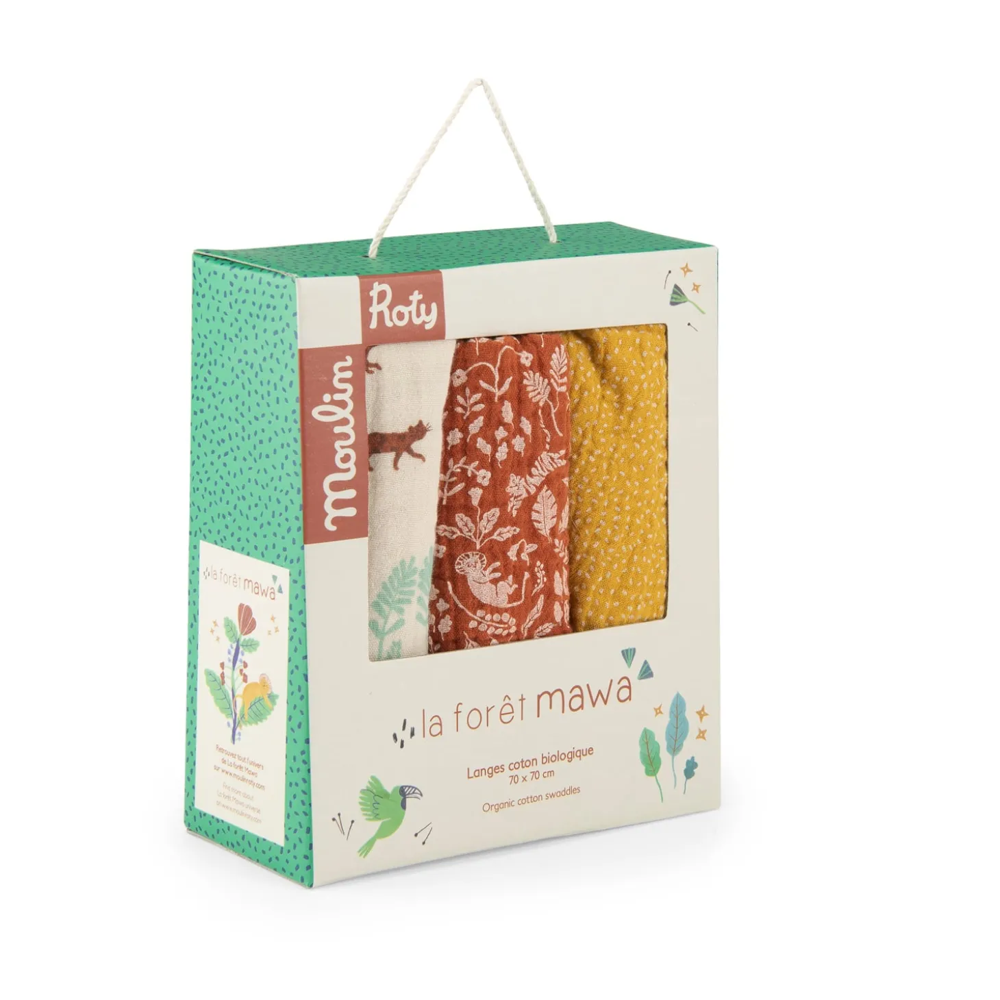 Moulin Roty Set de 3 langes imprimés La forêt Mawa Multicolore