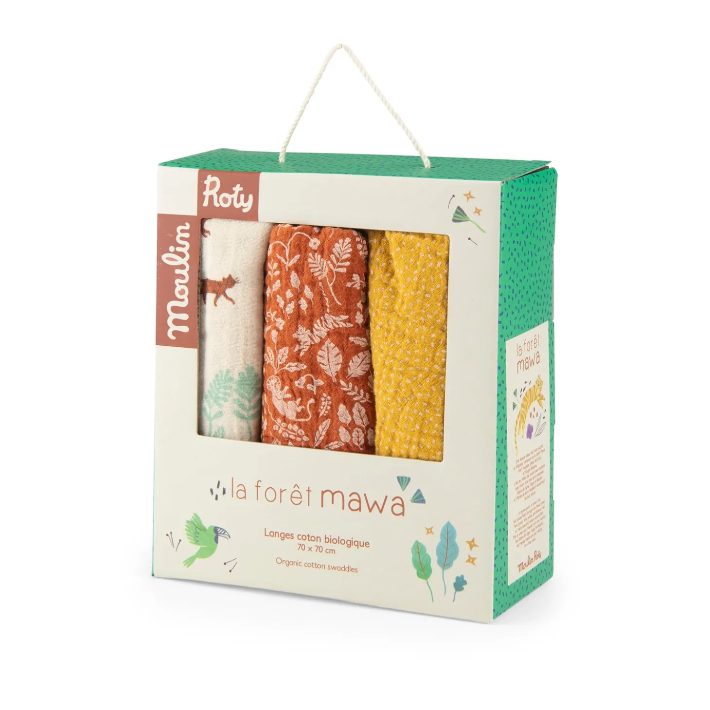 Moulin Roty Set de 3 langes imprimés La forêt Mawa Multicolore