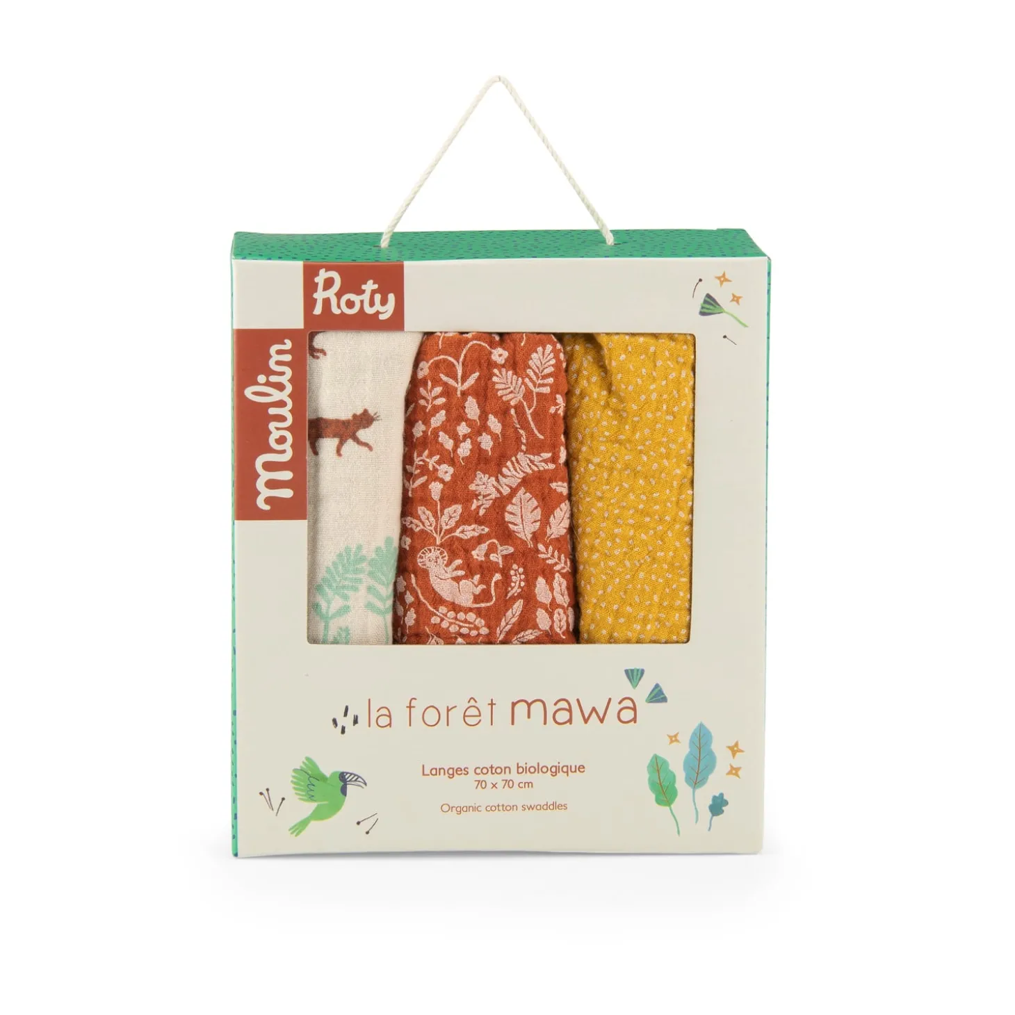 Moulin Roty Set de 3 langes imprimés La forêt Mawa Multicolore