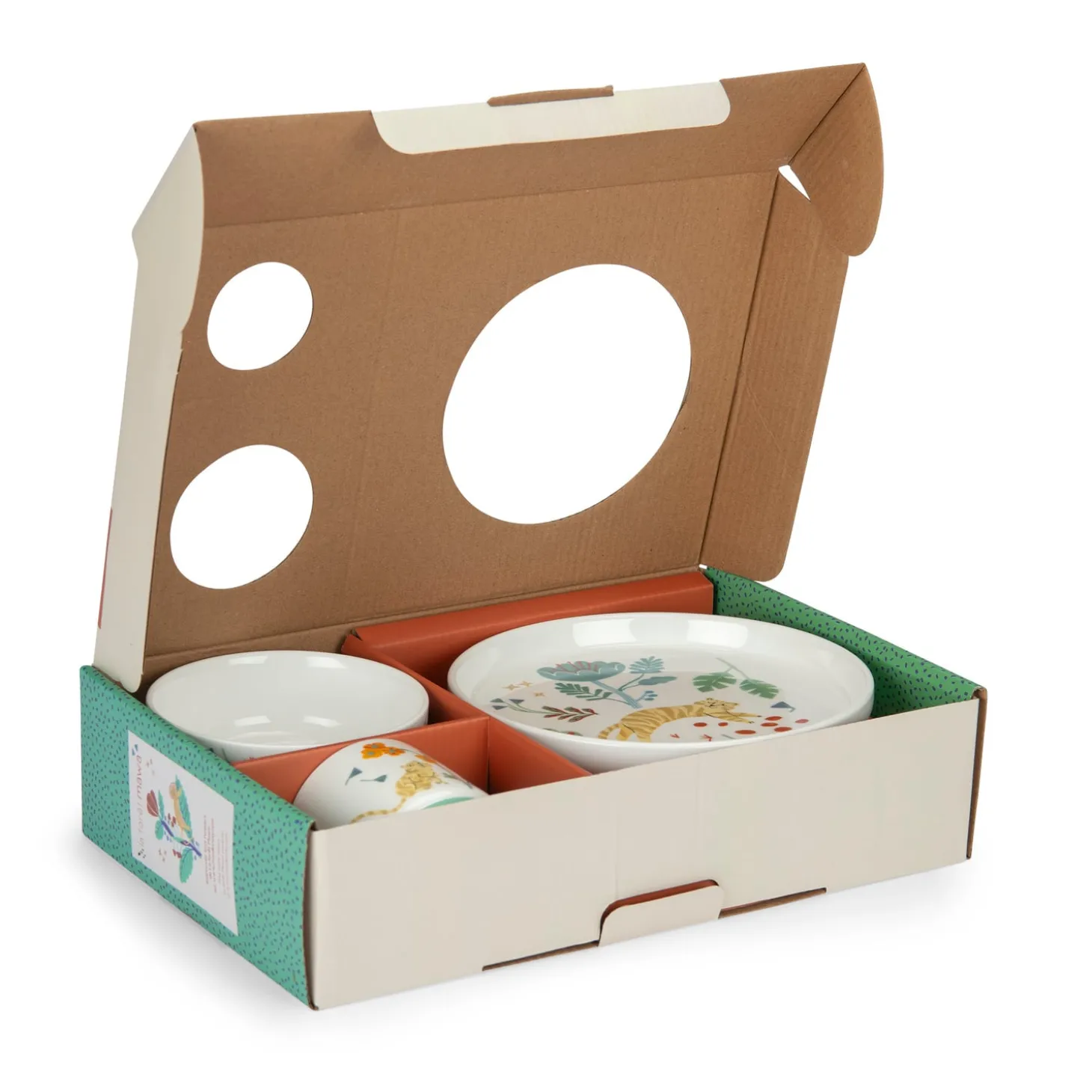 Moulin Roty Set vaisselle porcelaine La forêt Mawa Blanc/ vert