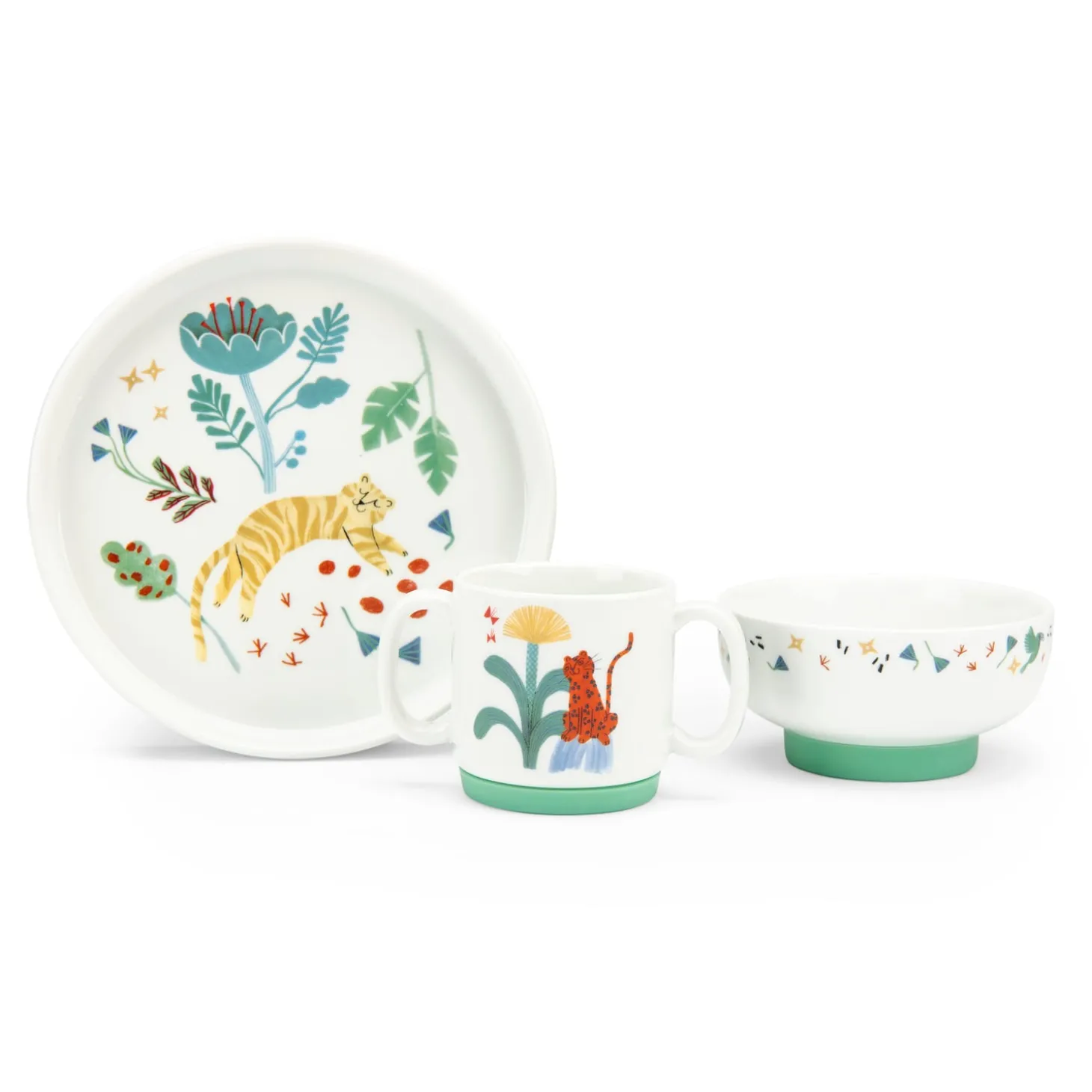 Moulin Roty Set vaisselle porcelaine La forêt Mawa Blanc/ vert