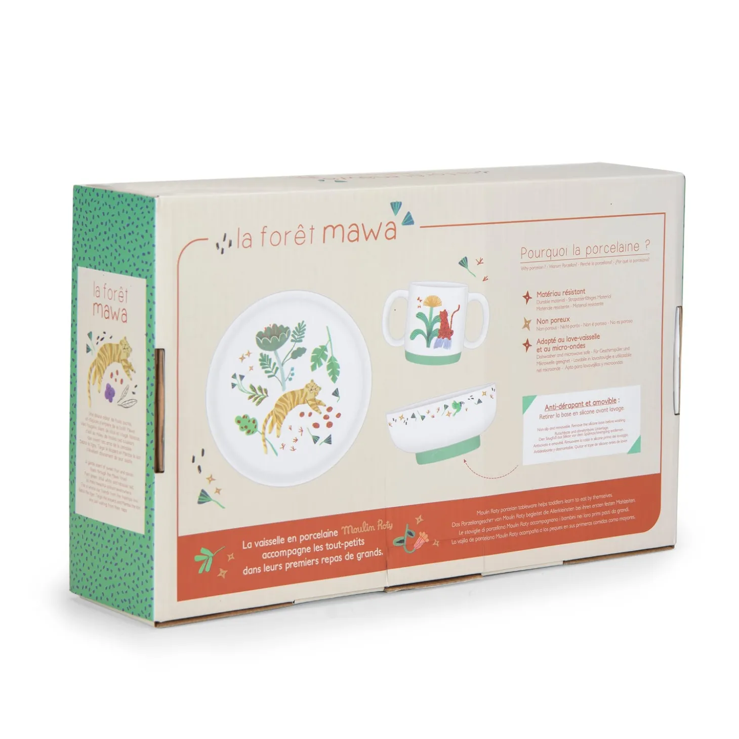 Moulin Roty Set vaisselle porcelaine La forêt Mawa Blanc/ vert