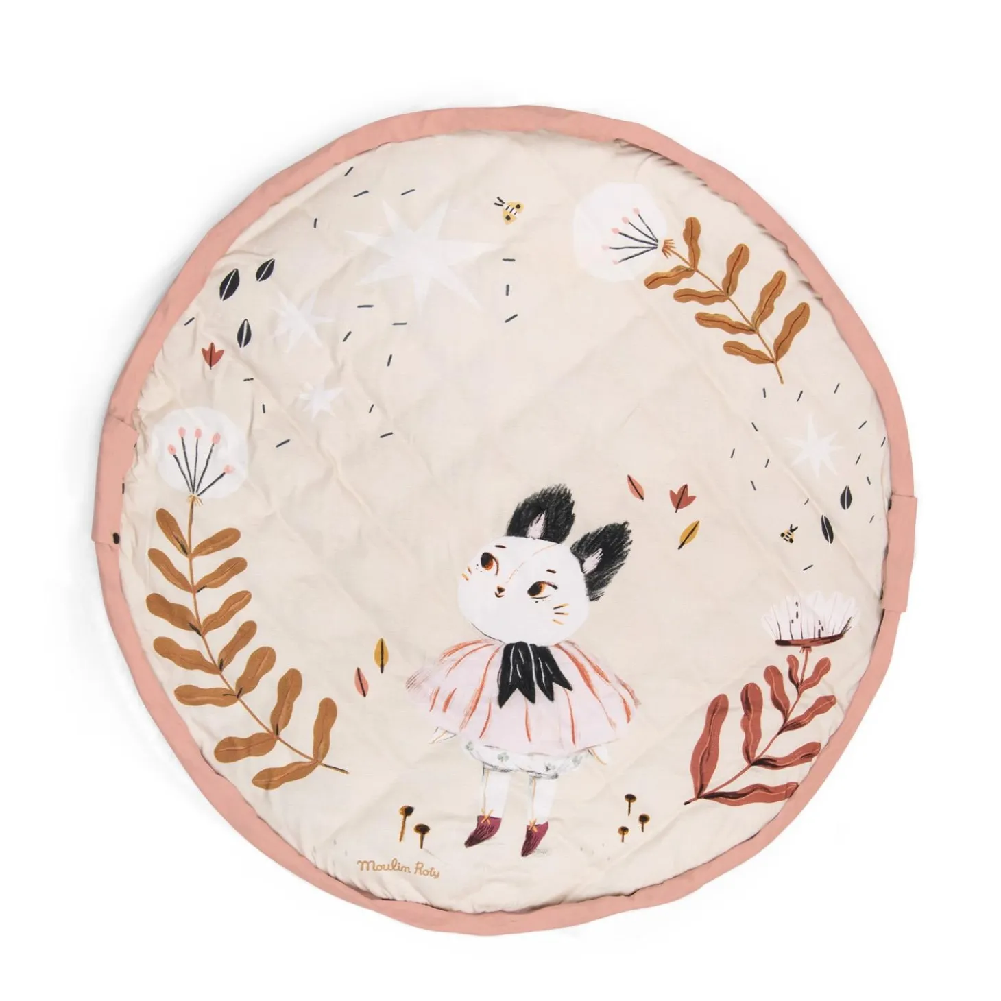 Moulin Roty Tapis de jeu / sac de rangement Après la pluie Rose/Crème