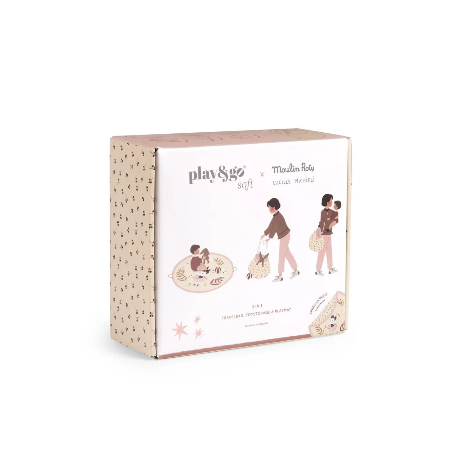 Moulin Roty Tapis de jeu / sac de rangement Après la pluie Rose/Crème