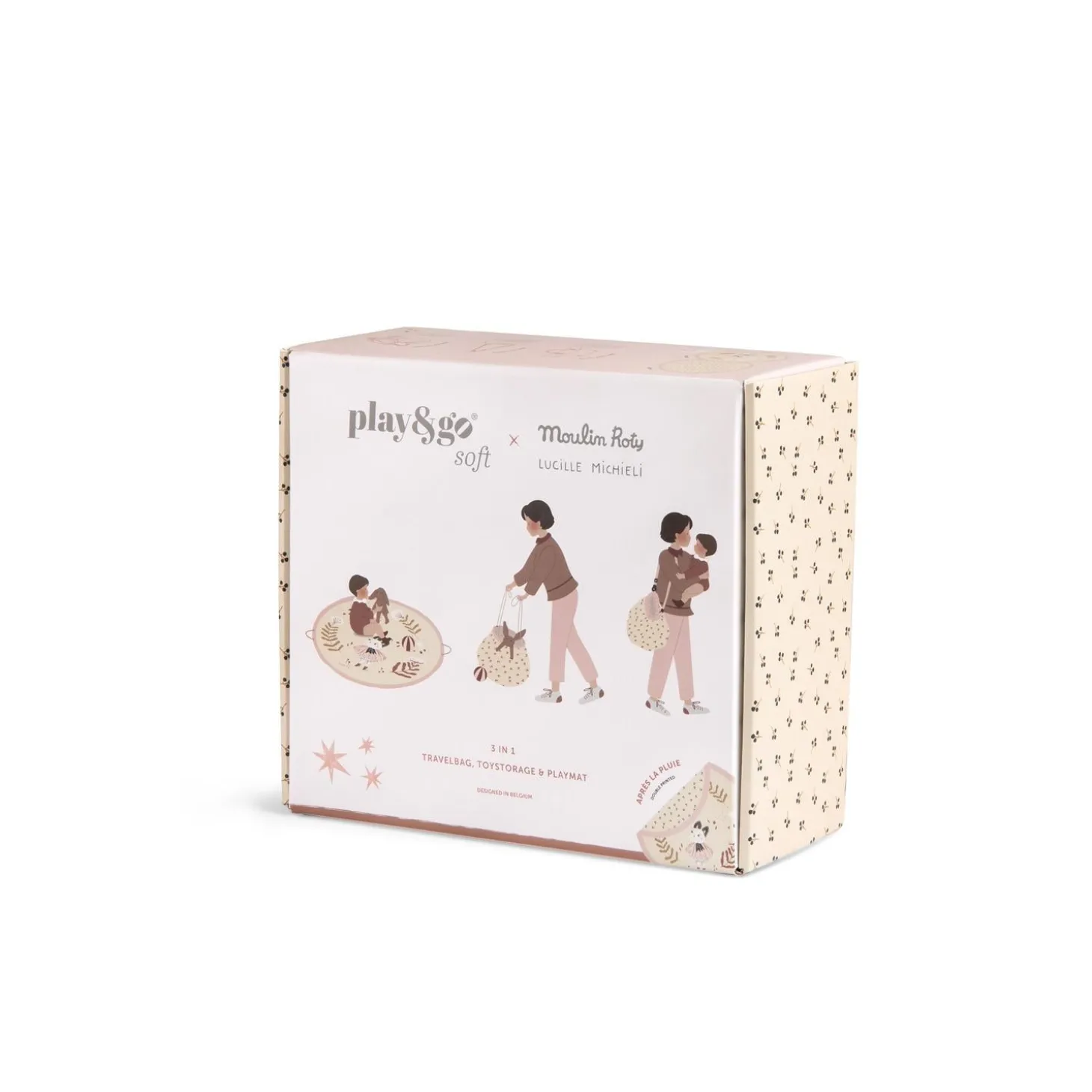 Moulin Roty Tapis de jeu / sac de rangement Après la pluie Rose/Crème