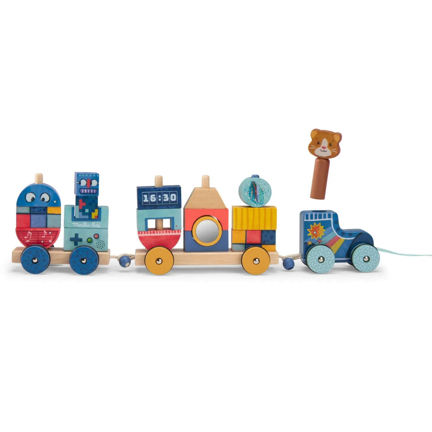 Moulin Roty Train roller à tirer Puce & Pilou Multicolore