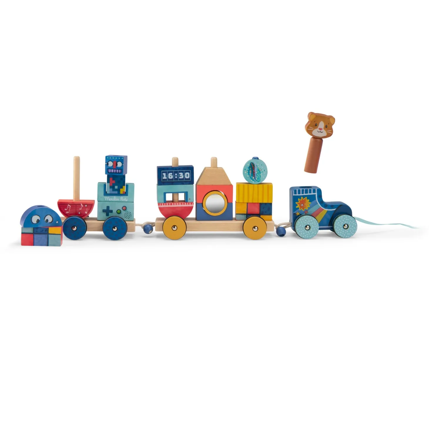 Moulin Roty Train roller à tirer Puce & Pilou Multicolore