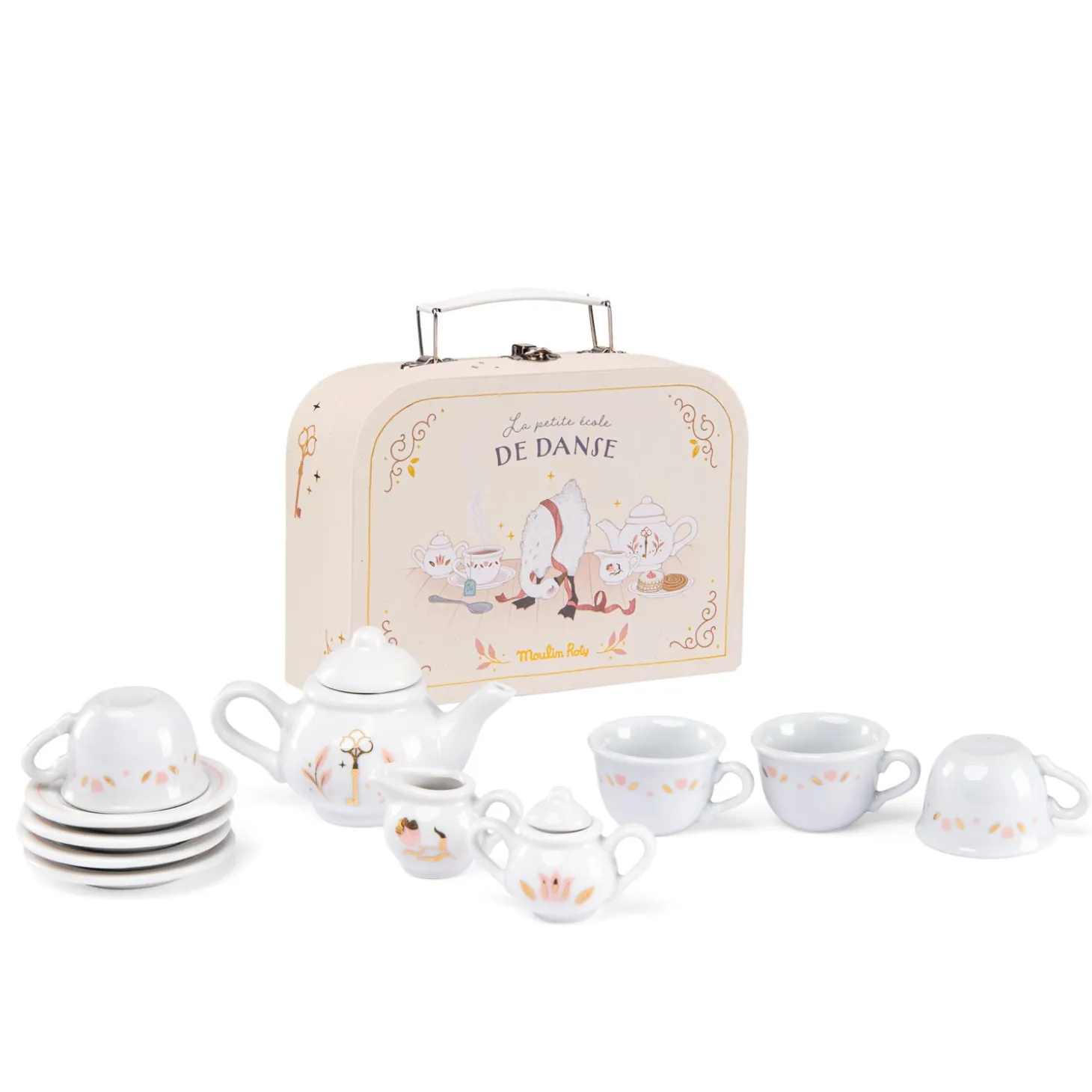 Moulin Roty Valise dînette thé porcelaine La petite école de danse Crème/rose