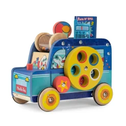 Moulin Roty                    Voiture multiactivités Puce & Pilou    Bleu/ jaune