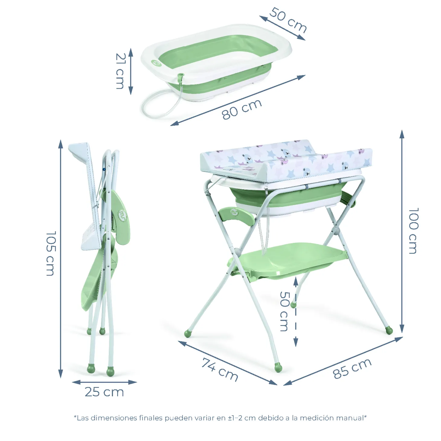 MS Innovaciones Baignoire pliant avec des jambes Zoe + coussin Vert