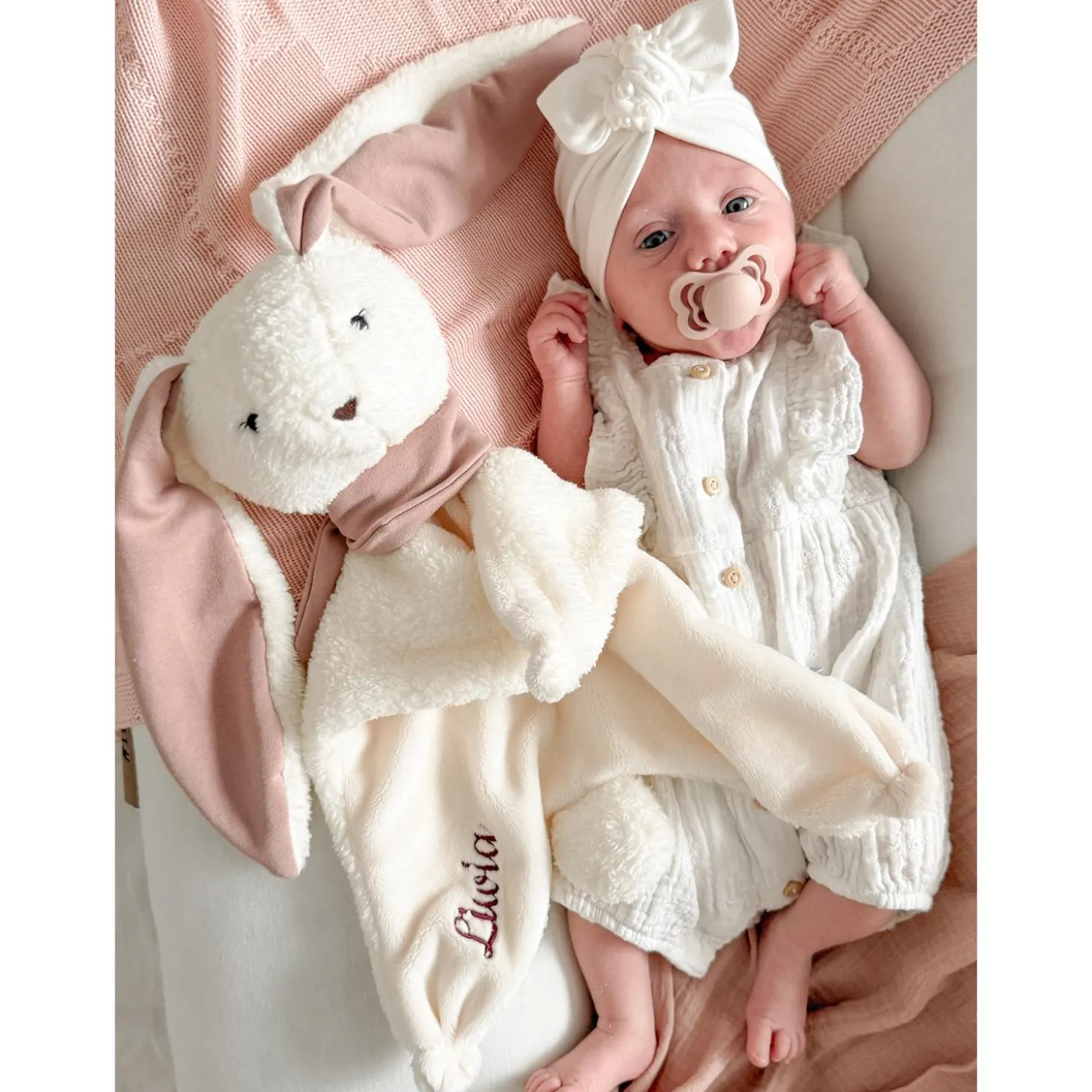 MY HUMMY Doudou Lapin 5en1 Duo 5en1 avec bouillote Ecru-Rose