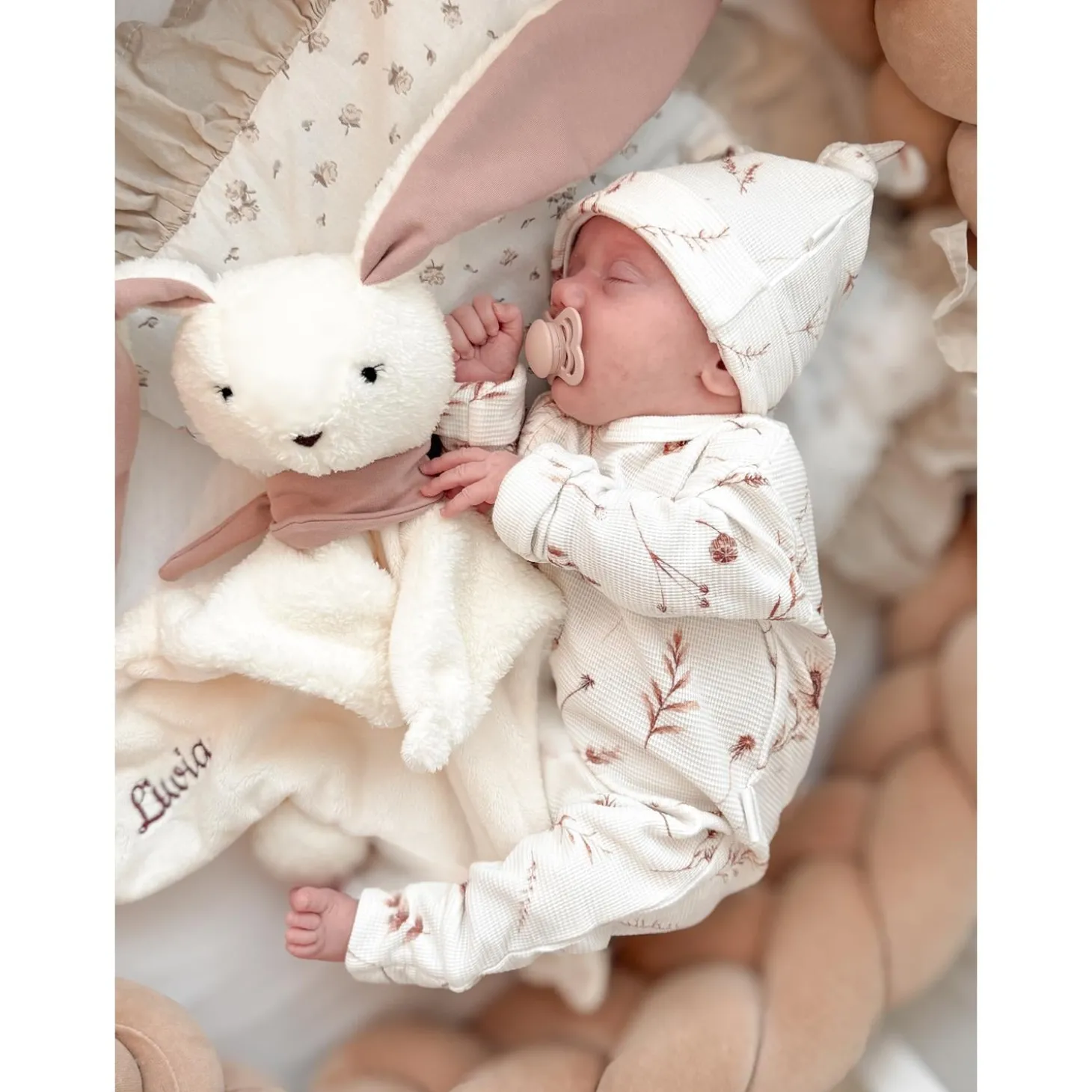 MY HUMMY Doudou Lapin 5en1 mechanisme +bouillote + Appli bluethoot Ecru-Rose