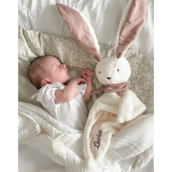 MY HUMMY Doudou Lapin 5en1 mechanisme +bouillote + Appli bluethoot Ecru-Rose