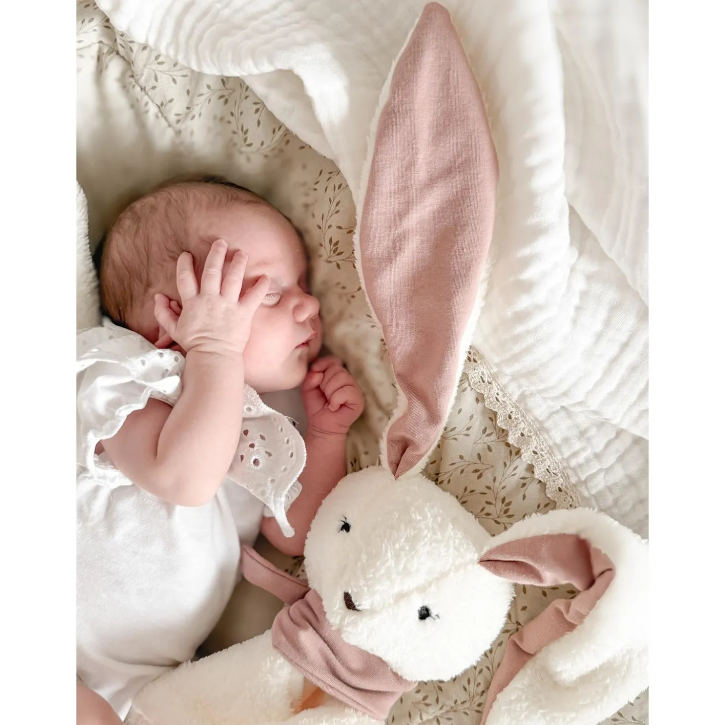 MY HUMMY Doudou Lapin 5en1 mechanisme +bouillote + Appli bluethoot Ecru-Rose
