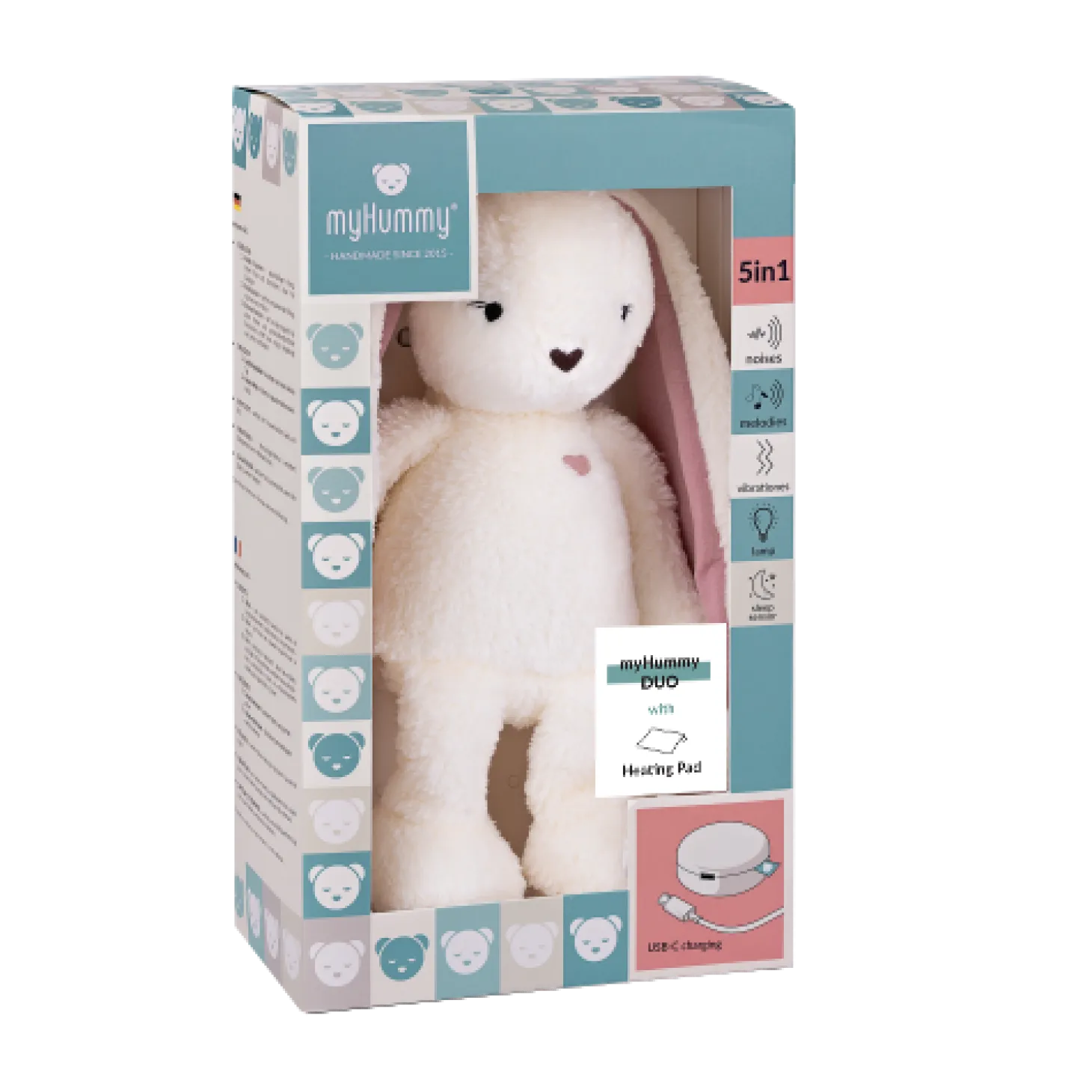 MY HUMMY Peluche Lapin 5en1 Duo avec Bouillote Ecru-Rose