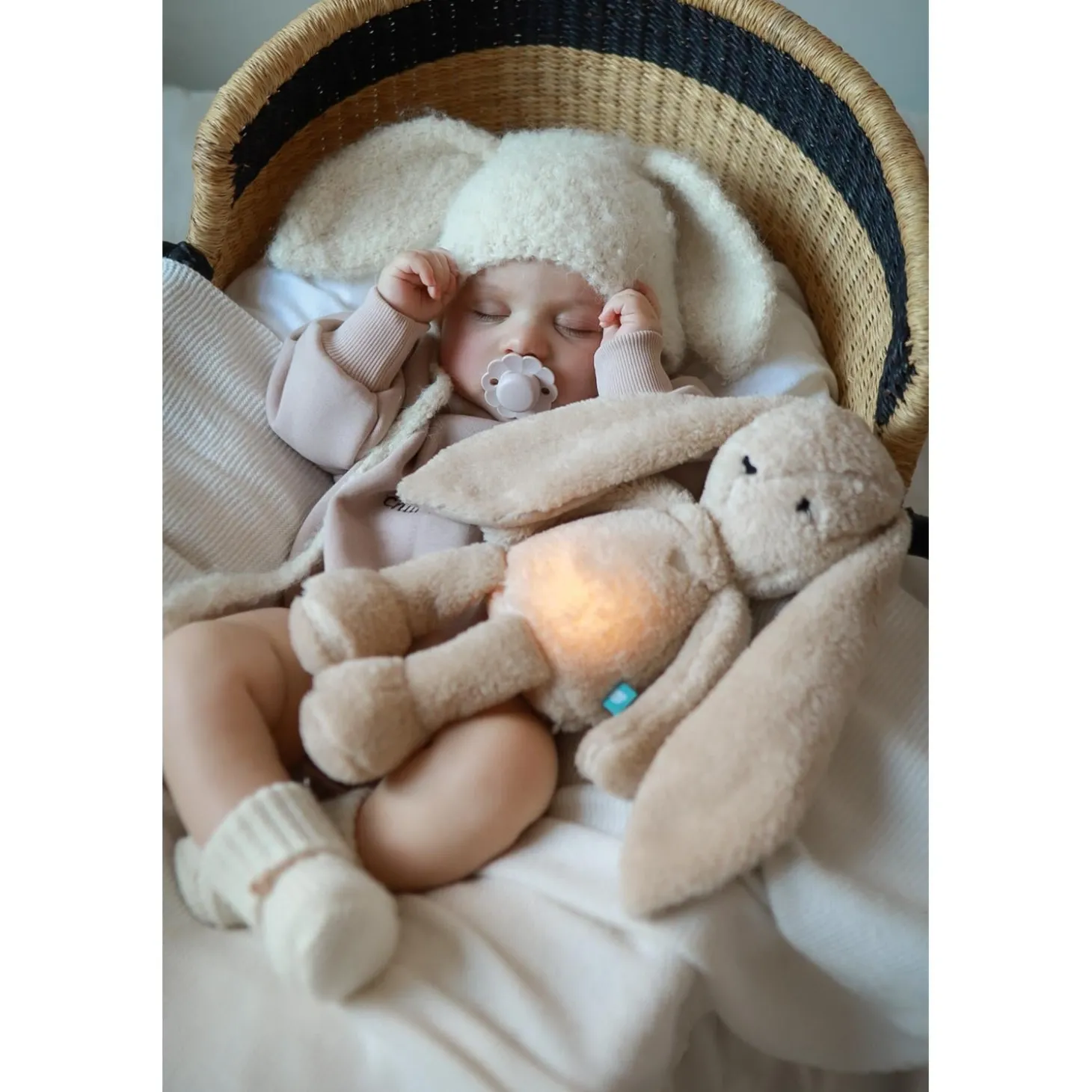 MY HUMMY Peluche Lapin Mecanisme + Bouillote + Appli Bluethoot Beige