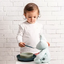 Nattou Coffret de repas silicone 4pc avec bavoir Vert