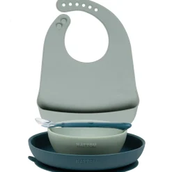 Nattou                    Coffret de repas silicone 4pc avec bavoir    Vert
