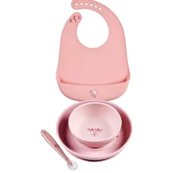 Nattou                    Coffret repas avec bavoir/biche Silicone    Rose