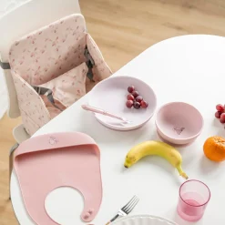 Nattou                    Coffret repas avec bavoir/biche Silicone    Rose