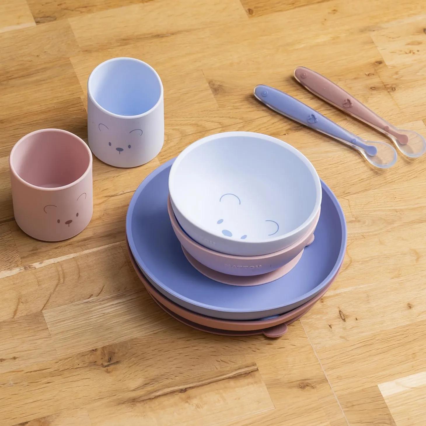 Nattou Coffret repas 4 pcs ourson Silicone Bleu