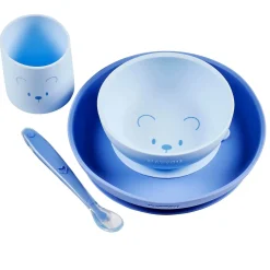 Nattou Coffret repas 4 pcs ourson Silicone Bleu