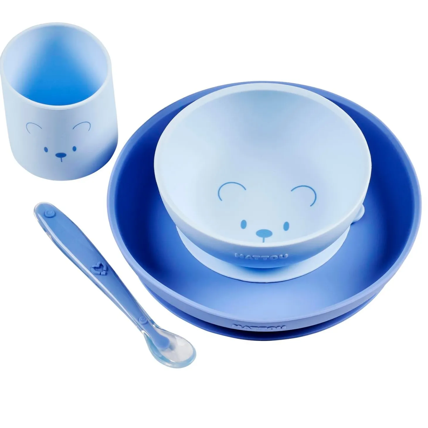 Nattou Coffret repas 4 pcs ourson Silicone Bleu
