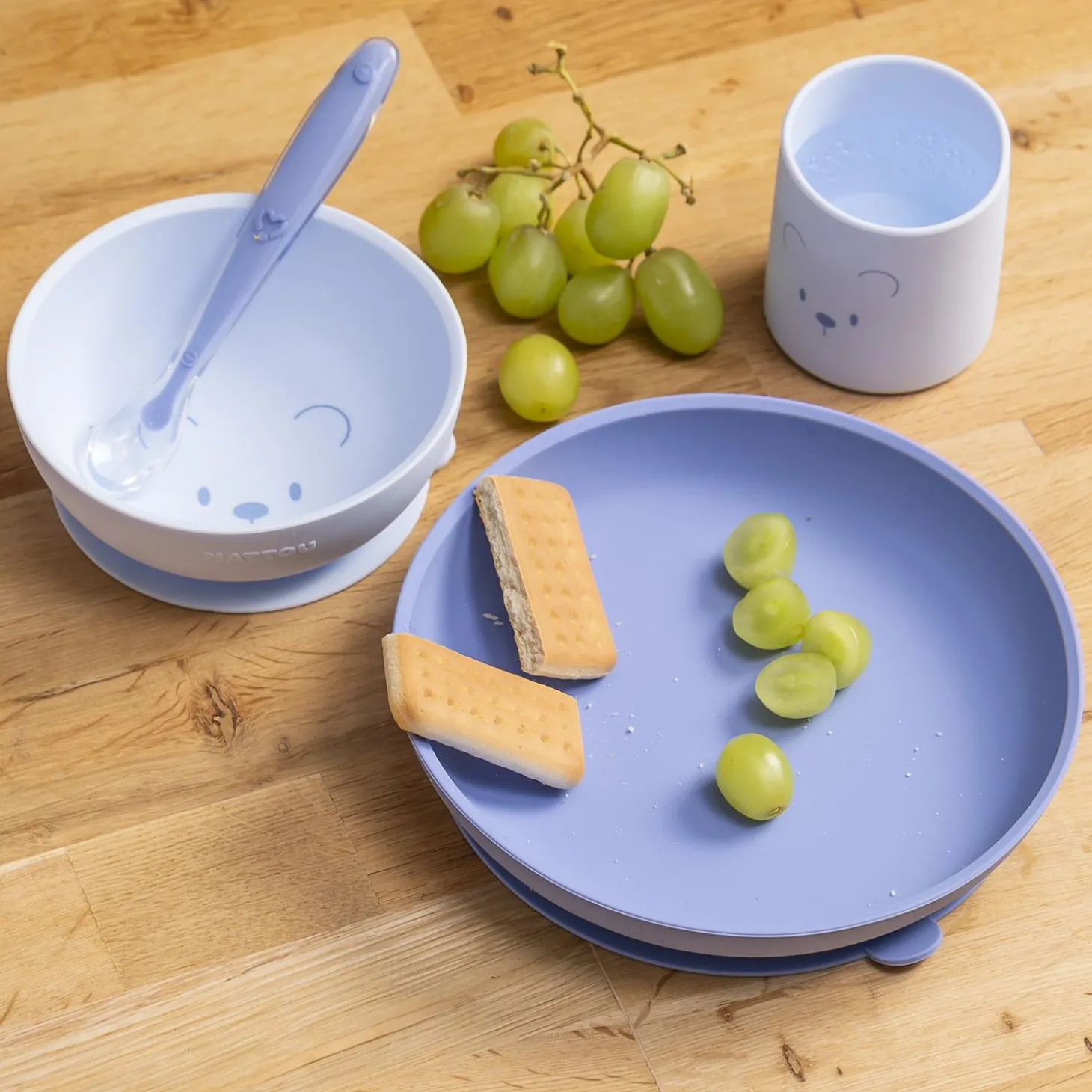 Nattou Coffret repas 4 pcs ourson Silicone Bleu